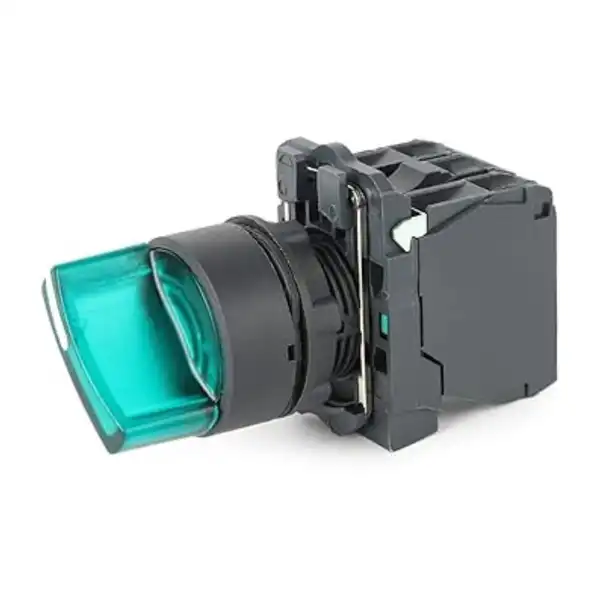 SELECTORA PLASTICO 3 POSICIONES LUMINOSA CORTA VERDE 24V 1N C+1NA