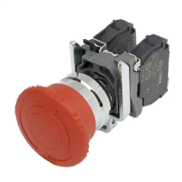 PULSADOR METALICO GOLPE DE PUÑO C/RETENCION ROJO 1NC 40 MM
