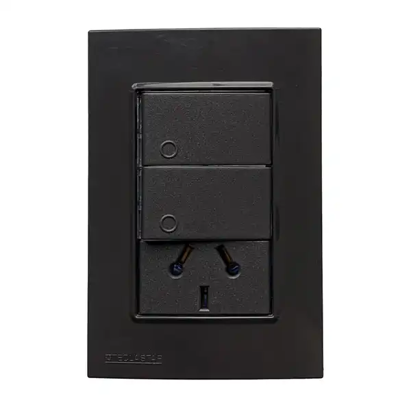 QUADRA LLAVE ARMADA 2 PUNTOS Y TOMA GRIS TAPA GRIS
