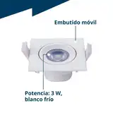 EMBUTIDO LED 3 W FRIO CUADRADO MOVIL C/LAMPARA