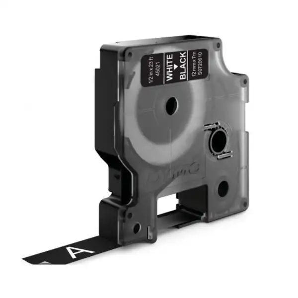 CINTA D1 19 MM X 7 MTS PLASTICO BLANCO/LETRA NEGRO