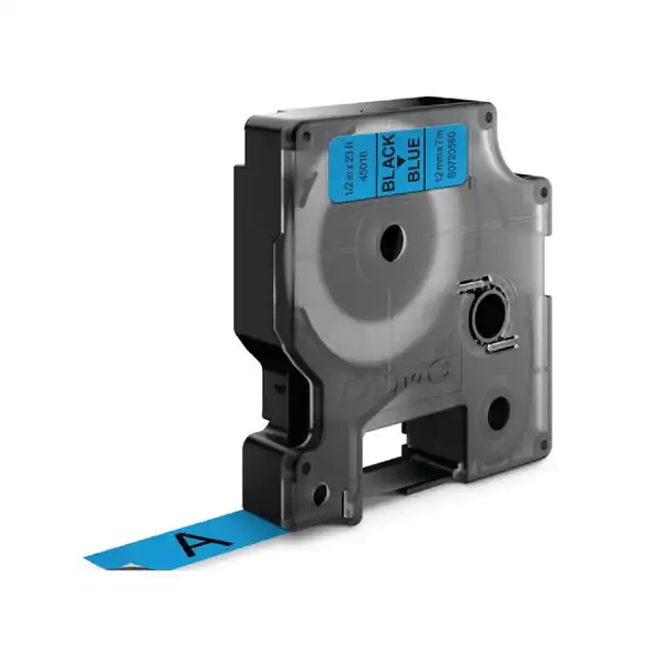 CINTA D1 12 MM X 7 MTS PLASTICO AZUL/LETRA NEGRO