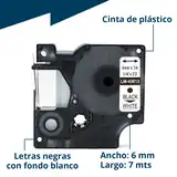 CINTA D1  6MM X 7 MTS PLASTICO BLANCO LETRA NEGRO