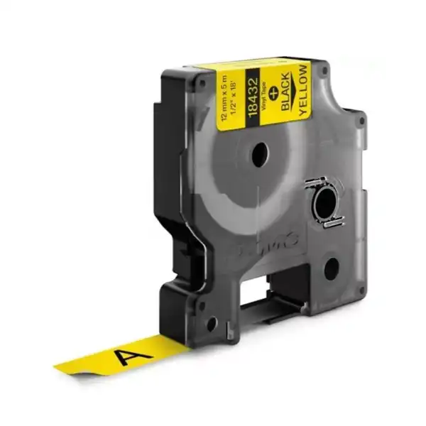 CINTA VINILO AMARILLO/LETRA NEGRO 12 MM X 5.5 MTS