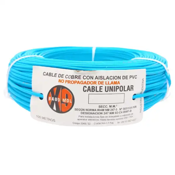 CABLE UNIPOLAR 6.00 MM2 CELESTE  X 100 MTS