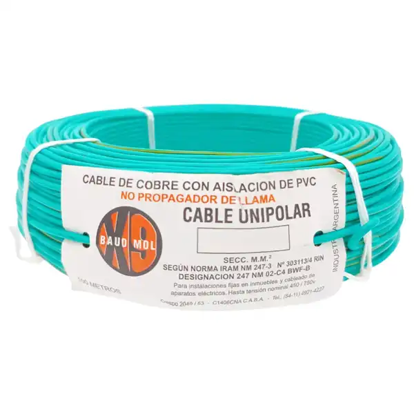 CABLE UNIPOLAR 6.00 MM2 BICOLOR X 100 MTS
