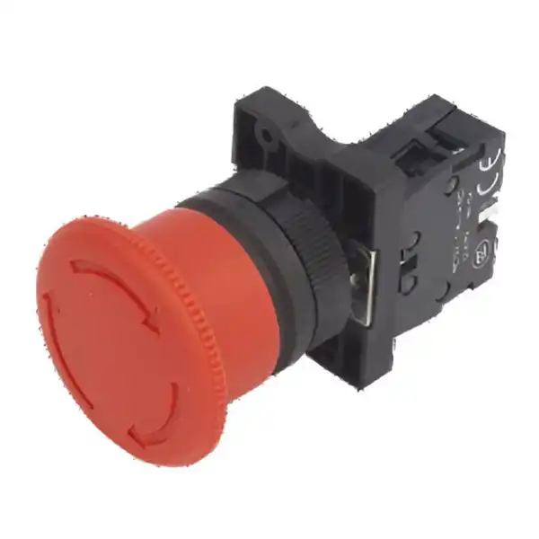 PULSADOR PLASTICO GOLPE DE PUÑO C/RETENCION ROJO 1NC 30 MM