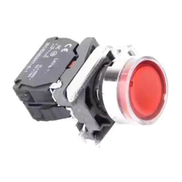 PULSADOR METALICO LUMINOSO RASANTE ROJO 1NC