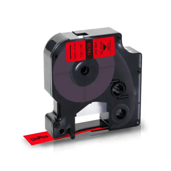 CINTA VINILO ROJO/LETRA NEGRO 12 MM X 5.5 MTS