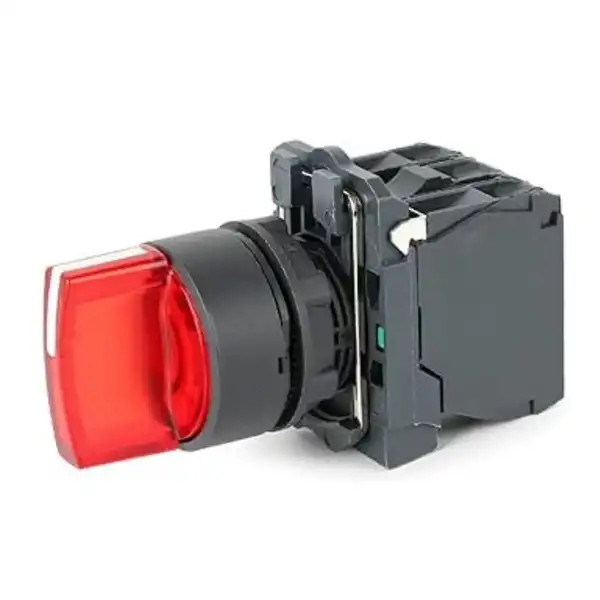 SELECTORA PLASTICO 2 POSICIONES LUMINOSA CORTA ROJO 24V 1NC+NA