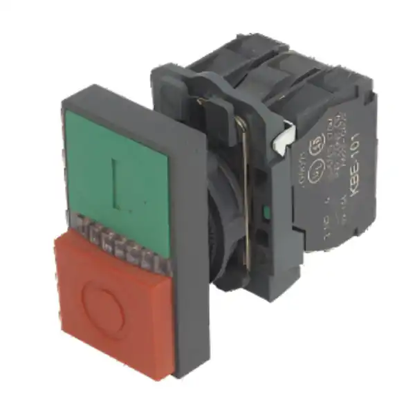 PULSADOR PLASTICO DOBLE SALIENTE ROJO-VERDE 1 NA 1 NC LUMINOSO