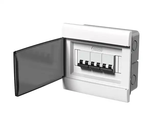 GABINETE DIN 8 POLOS PVC  EMBUTIR BLANCA PUERTA FUME