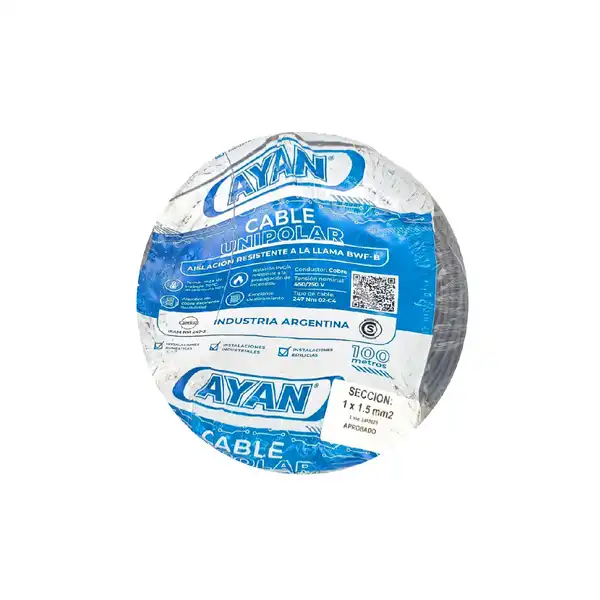 CABLE UNIPOLAR 1.50 MM2 NEGRO X 100 MTS