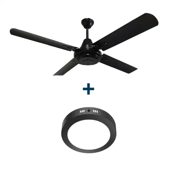 KIT VENTILADOR CHAPA NEGRO PLAFON LED REDONDO 12W NEGRO